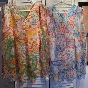 2 similar handmade bohoesque tops with sequins detail